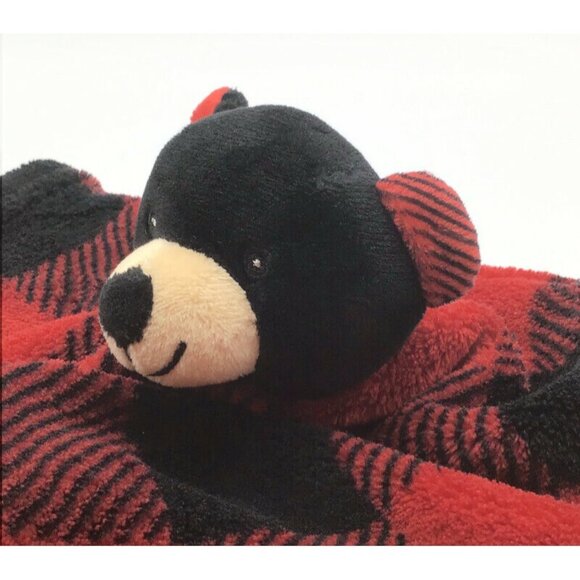 Wishpets Bear Lovey Red Black Buffalo Check Woodsy 12" Baby Security Blankie - Picture 3 of 7
